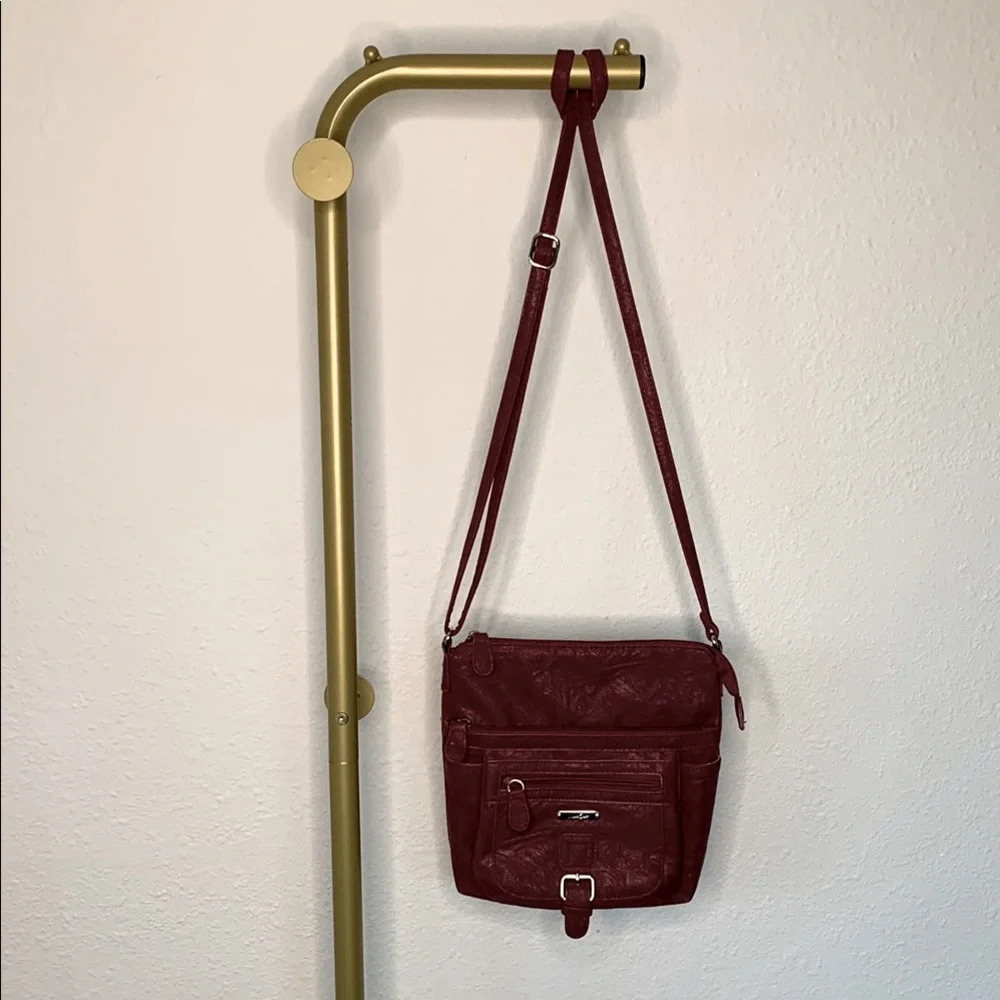 MultiSac Burgundy Crossbody Bag Washable Pebbled Faux Leather Multiple Pockets - Picture 2 of 11